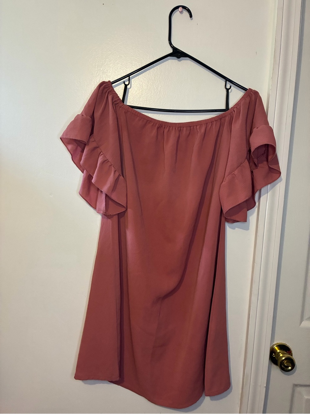 Off-the-Shoulder Ruffle Sleeve Dress in Dusty Rose